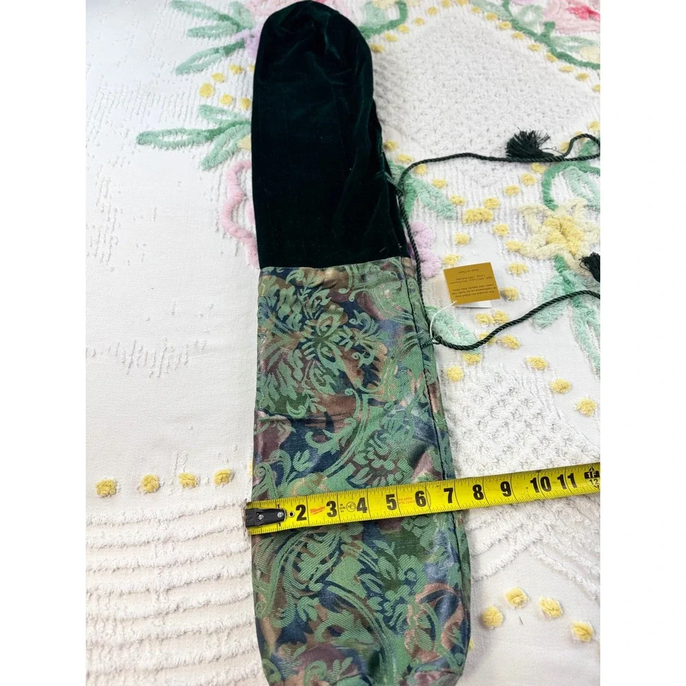 Vintage Velvet and Tapestry Wine Bottle Gift Bag Green Floral Tassel Drawstring